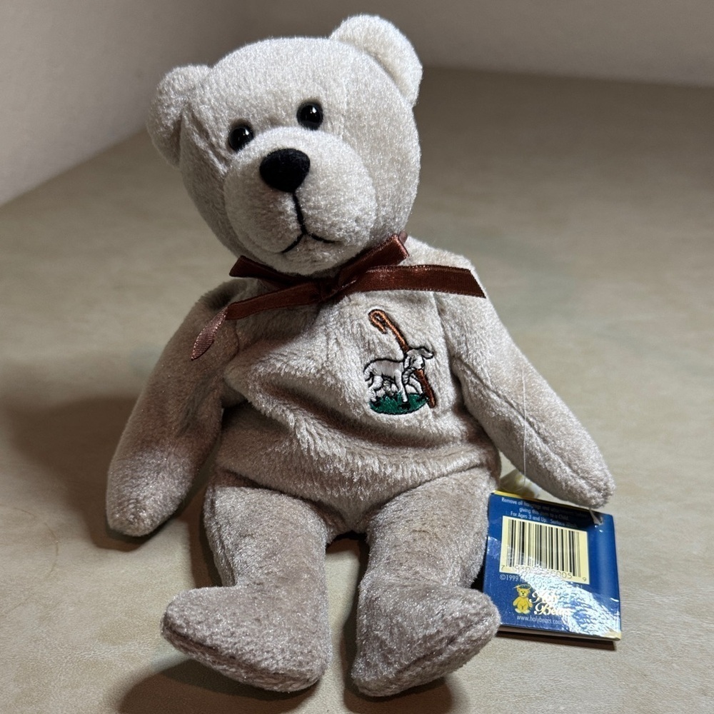 Holy Bible - Solace 1999 - Gray Plush Teddy Bear with Pink Ribbon